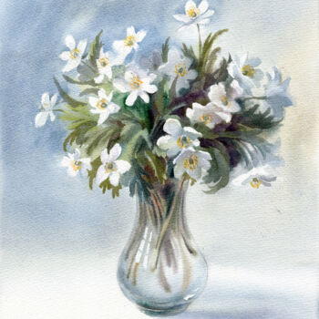 Картина под названием "Early flowers in a…" - Svitlana Lagutina, Подлинное произведение искусства, Акварель