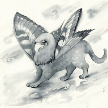 Картина под названием "Fantasy animal" - Svitlana Lagutina, Подлинное произведение искусства, Акварель