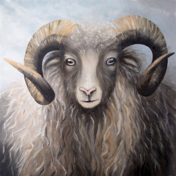 Картина под названием "Mountain sheep" - Svitlana Miku, Подлинное произведение искусства, Масло