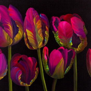 제목이 "Tulips on black bac…"인 미술작품 Svitlana Miku로, 원작, 기름