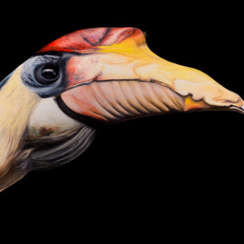 Malarstwo zatytułowany „Wrinkled Hornbill” autorstwa Svitlana Miku, Oryginalna praca, Olej