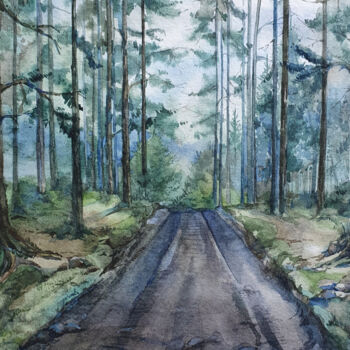 Peinture intitulée "Лісною дорогою" par Svitlana Natarova, Œuvre d'art originale, Aquarelle