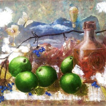 Painting titled "Green apples Still…" by Svitlana Prokopalo, Original Artwork, Oil