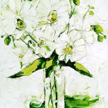 Painting titled "White Orchid Painti…" by Svitlana Prokopalo, Original Artwork, Oil
