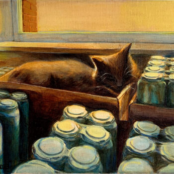 Pittura intitolato "Sleeping cat" da Svitlana Tetokina, Opera d'arte originale, Olio