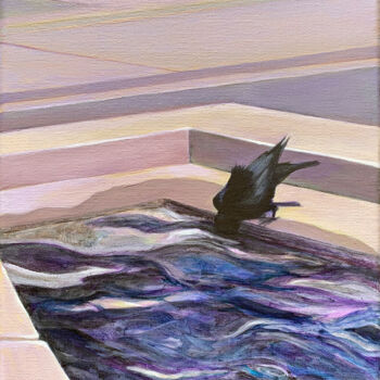 Pintura titulada "A Crow near the Wat…" por Svitlana Tetokina, Obra de arte original, Oleo Montado en Bastidor de camilla de…