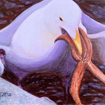 Malerei mit dem Titel "Hungry Gull" von Svitlana Tetokina, Original-Kunstwerk, Öl