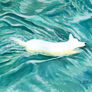 "White dog" başlıklı Tablo Svitlana Tetokina tarafından, Orijinal sanat, Guaş boya