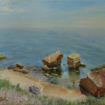 Painting titled "On the shore" by Svitlana Vol, Original Artwork, Oil Mounted on Wood Stretcher frame