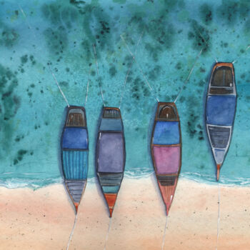 Painting titled "Thailand Tour Boats" by Svitlana Yanyeva, Original Artwork, Watercolor