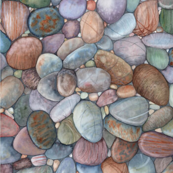 Peinture intitulée "Pebble beach" par Svitlana Yanyeva, Œuvre d'art originale, Aquarelle