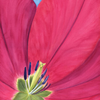Painting titled "Inside a pink tulip" by Svitlana Yanyeva, Original Artwork, Watercolor