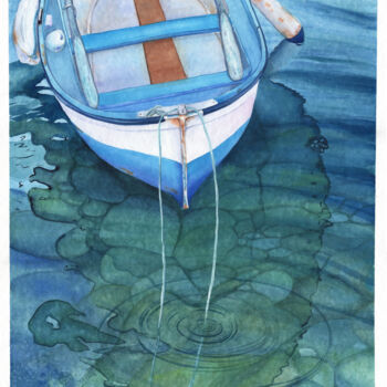 Ζωγραφική με τίτλο "Sardinia. Fishing B…" από Svitlana Yanyeva, Αυθεντικά έργα τέχνης, Ακουαρέλα