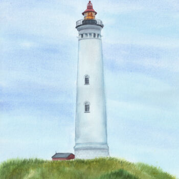 Pittura intitolato "Lyngvig Lighthouse,…" da Svitlana Yanyeva, Opera d'arte originale, Acquarello