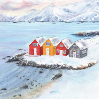 Malarstwo zatytułowany „Norway charm” autorstwa Svitlana Yanyeva, Oryginalna praca, Akwarela