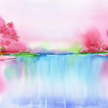 Pintura titulada "Cherry blossom gard…" por Svitlana Yanyeva, Obra de arte original, Acuarela