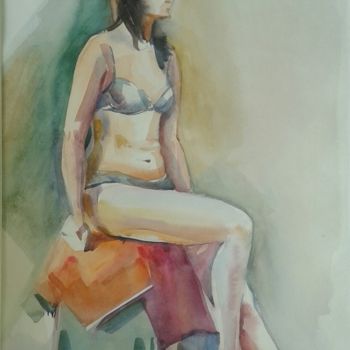 Painting titled "Nu. femme" by Svitlana Rasymiene, Original Artwork, Watercolor