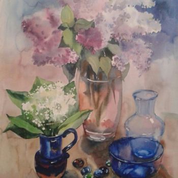 Painting titled "Lilas" by Svitlana Rasymiene, Original Artwork, Watercolor