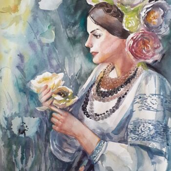 Malerei mit dem Titel "Une femme ukrainien…" von Svitlana Rasymiene, Original-Kunstwerk, Aquarell