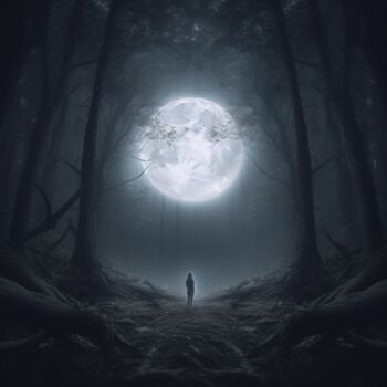 Digitale Kunst mit dem Titel "Alone with the moon" von Swannai, Original-Kunstwerk, KI-generiertes Bild