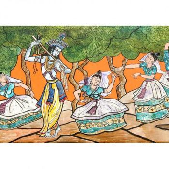 Peinture intitulée "kanha in vrindavan" par Swati Rastogi, Œuvre d'art originale