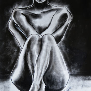 Painting titled "Heartache" by Swendrini Gunasekara, Original Artwork, Charcoal Mounted on Other rigid panel