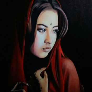Painting titled "indian lady" by Syamprasad, Original Artwork, Oil