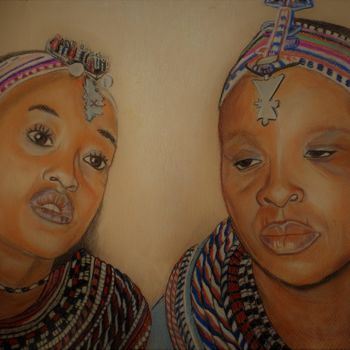 Drawing titled "Damaris et Abiba fe…" by Sybartiste, Original Artwork, Chalk