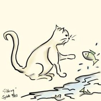 Drawing titled "Fishing Cat" by Sybille Sterk, Original Artwork
