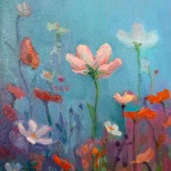 Painting titled "Tenderness flowers…" by Anastasia Sycheva, Original Artwork, Oil Mounted on Wood Stretcher frame