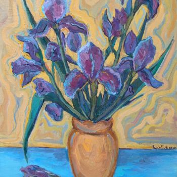 Pittura intitolato "Irises" da Anastasia Sycheva, Opera d'arte originale, Olio