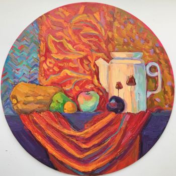 Peinture intitulée "Red still life with…" par Anastasia Sycheva, Œuvre d'art originale, Huile Monté sur Carton