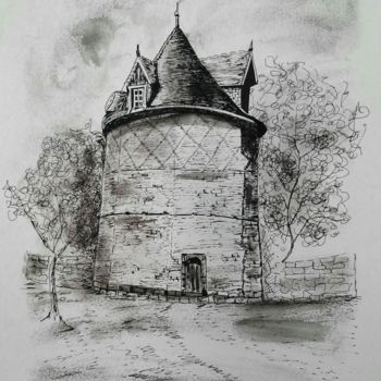Painting titled "2017-02- Le donjon…" by Sye, Original Artwork, Ink