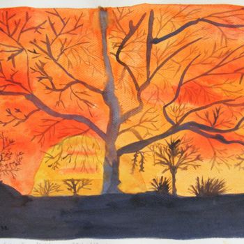 Painting titled "2014-32-coucher-de-…" by Sye, Original Artwork, Watercolor