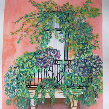 Painting titled "2014-123-balcon-fle…" by Sye, Original Artwork, Watercolor