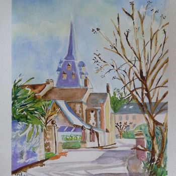 Painting titled "2014-152-le-clocher-" by Sye, Original Artwork, Watercolor