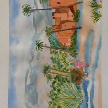 Painting titled "2014-164-l-oasis" by Sye, Original Artwork, Watercolor
