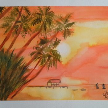 Painting titled "2014-169-palmiers-a…" by Sye, Original Artwork, Watercolor