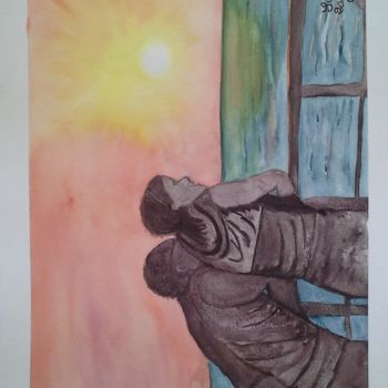 Painting titled "2015-03-coucher-sur…" by Sye, Original Artwork, Watercolor