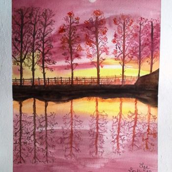 Painting titled "2015-18-chemin-bord…" by Sye, Original Artwork, Watercolor