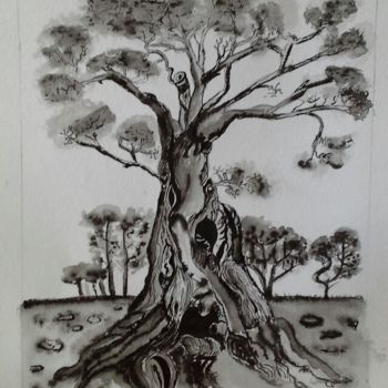 Schilderij getiteld "2015-26-L ARBRE TOR…" door Sye, Origineel Kunstwerk, Inkt