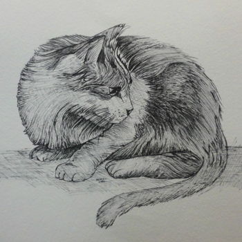 Dibujo titulada "CAT LIFE SIZE (pen…" por Syed Akheel, Obra de arte original, Otro
