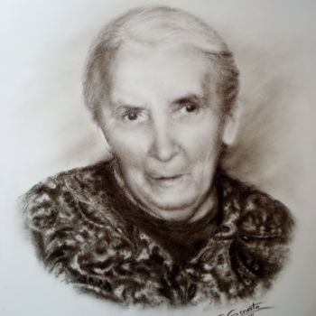 Drawing titled "Grand-mère" by Sylvie Geneste, Original Artwork, Charcoal