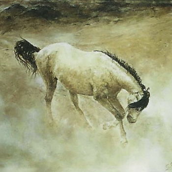 Painting titled "Mustang" by Sylvie Geneste, Original Artwork, Pastel