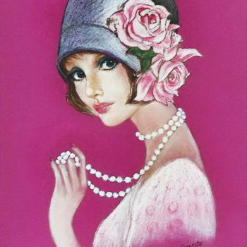 绘画 标题为“Garçonne aux perles” 由Sylvie Geneste, 原创艺术品, 粉彩