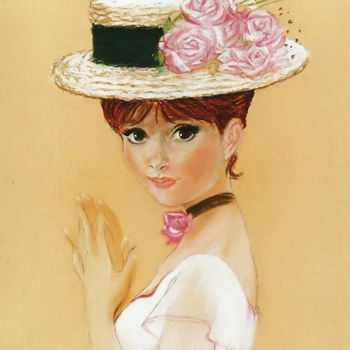 Painting titled "Beauté 1900" by Sylvie Geneste, Original Artwork, Pastel