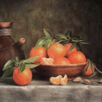 Peinture intitulée "Bol d'agrumes" par Sylvie Geneste, Œuvre d'art originale, Pastel