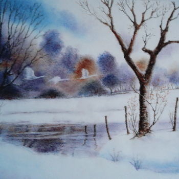Peinture intitulée "Envol hivernal" par Sylvie Geneste, Œuvre d'art originale, Pastel