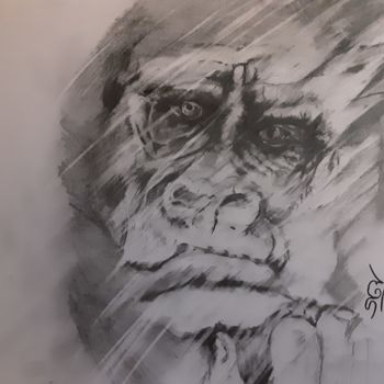Dessin intitulée "le gorille triste" par Sylvain Grignon (sygry), Œuvre d'art originale, Graphite
