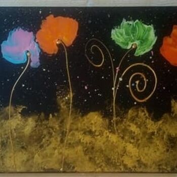 Painting titled "Flowers" by Sylvaine Lissajoux, Original Artwork, Acrylic